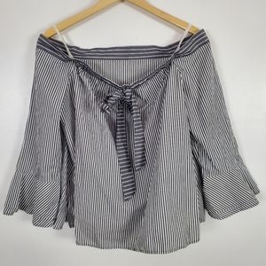 LOFT NWT off shoulder bow back striped blouse